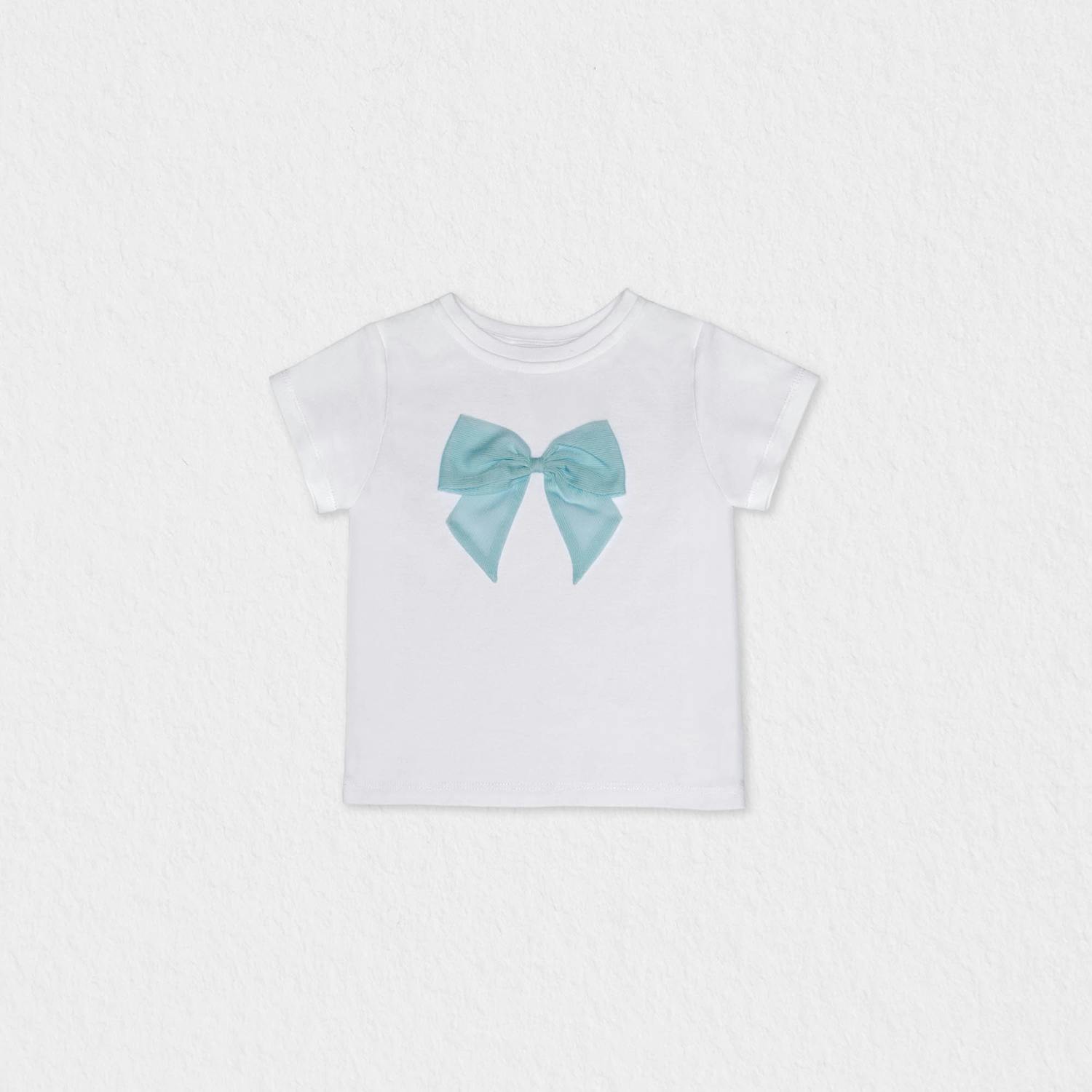 Cora Girl T-shirt Short Sleeve, White Aqua Tulle