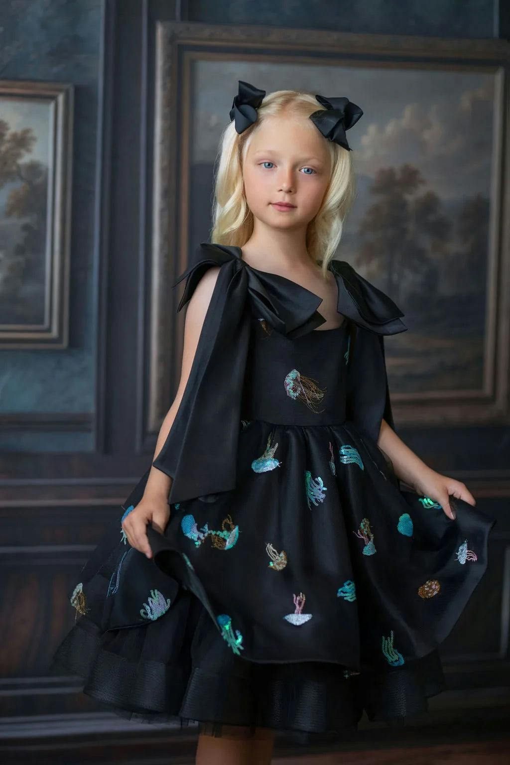 Ocean Magic Black Sequin Tulle Birthday Dress for Girls