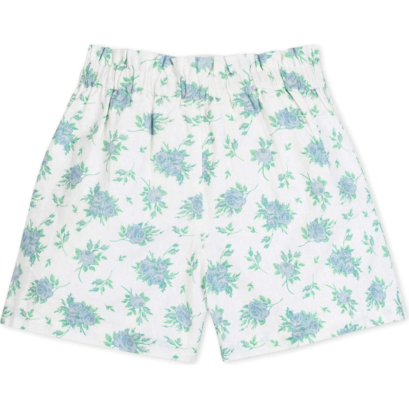 Pull-On Cinched Waist Linen Short, Blue