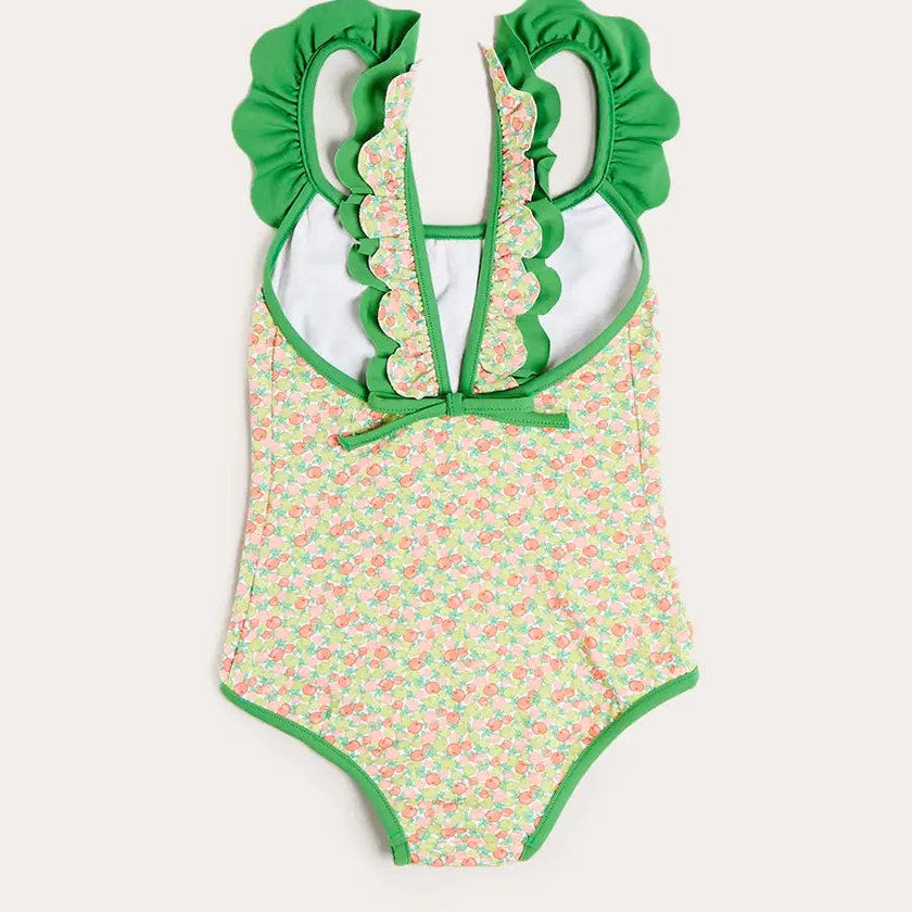 Annie Apple Print Ruffle Detail Swimsuit in Green (12mths- 10yrs)