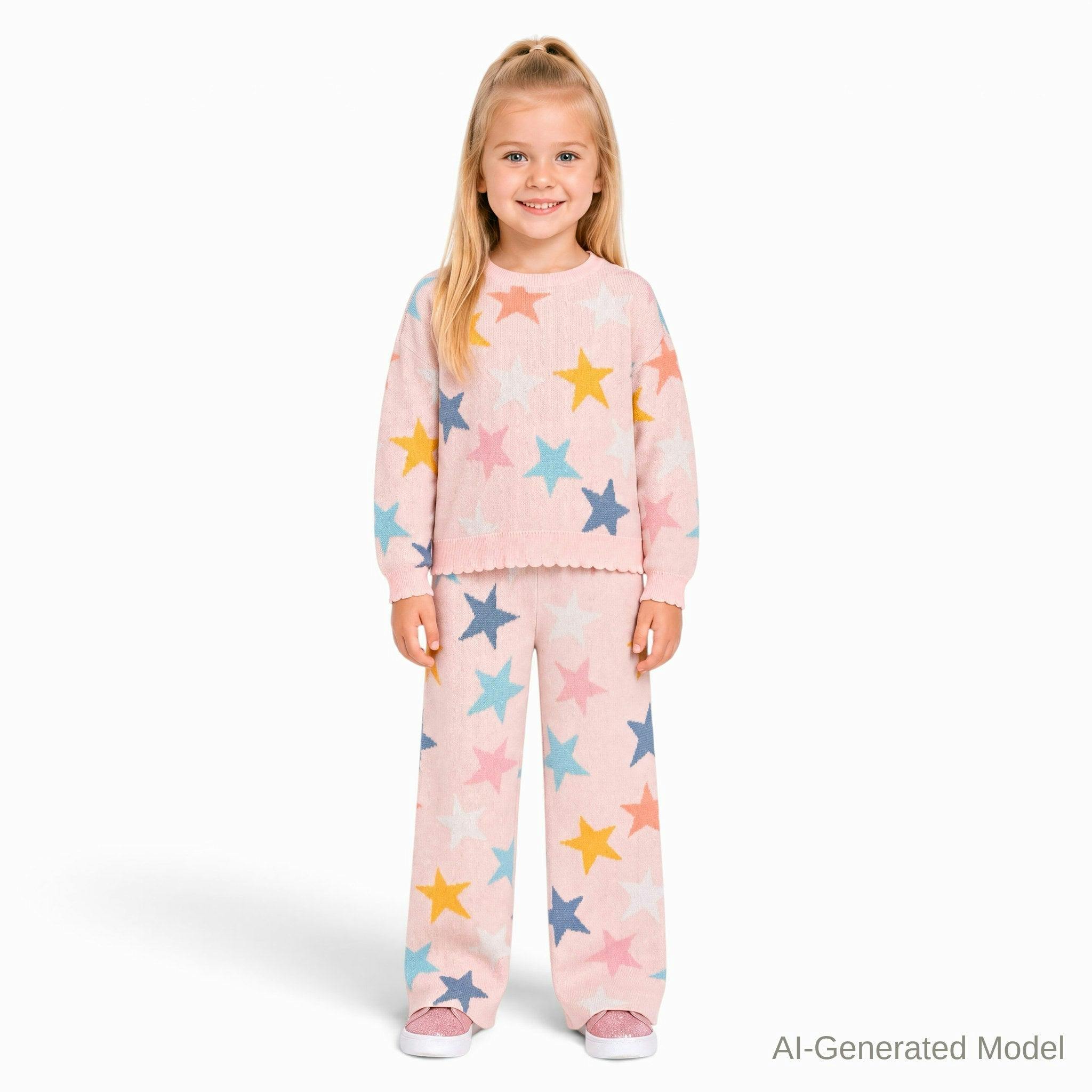 Two-Piece Sweater Set | Pastel Stars - Pink