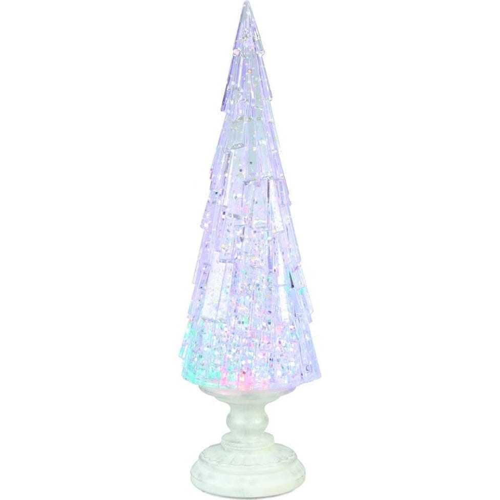 17.25-Inch Battery Operated USB LED Lighted Christmas Tree Lantern with Spinning Glitter Water