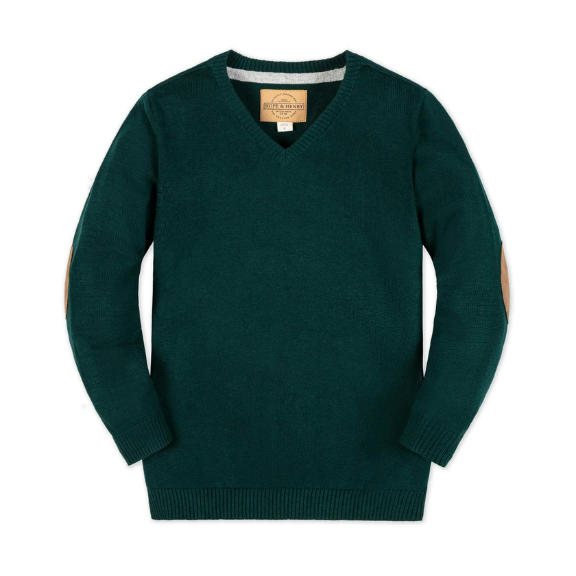 Organic V-Neck Sweater with Elbow Patches