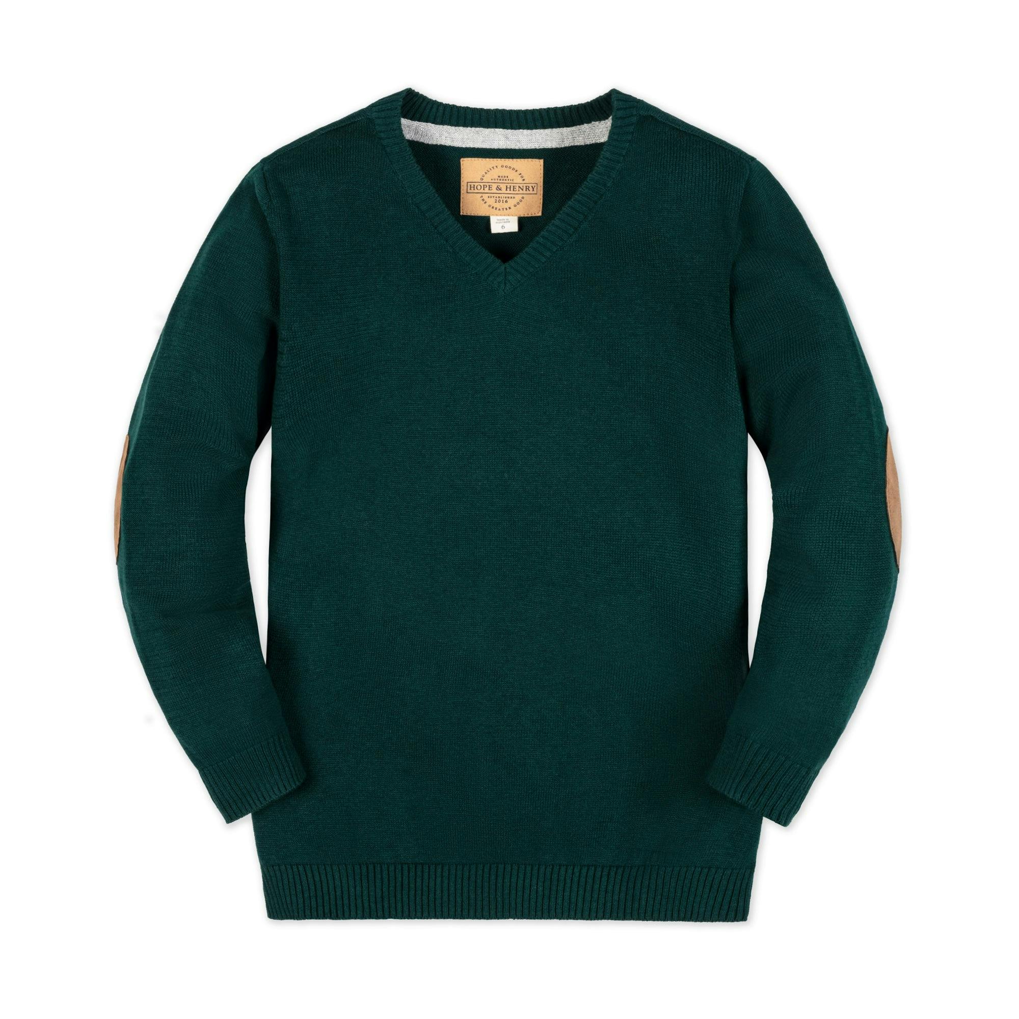 Organic V-Neck Sweater with Elbow Patches