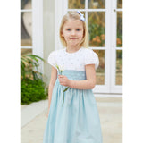 Rose Hand Smocked Dress in Sea Blue
