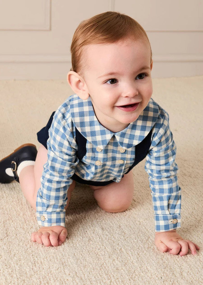 Darby Gingham Button Detail Long Sleeve Shirt in Blue (3mths-4yrs)