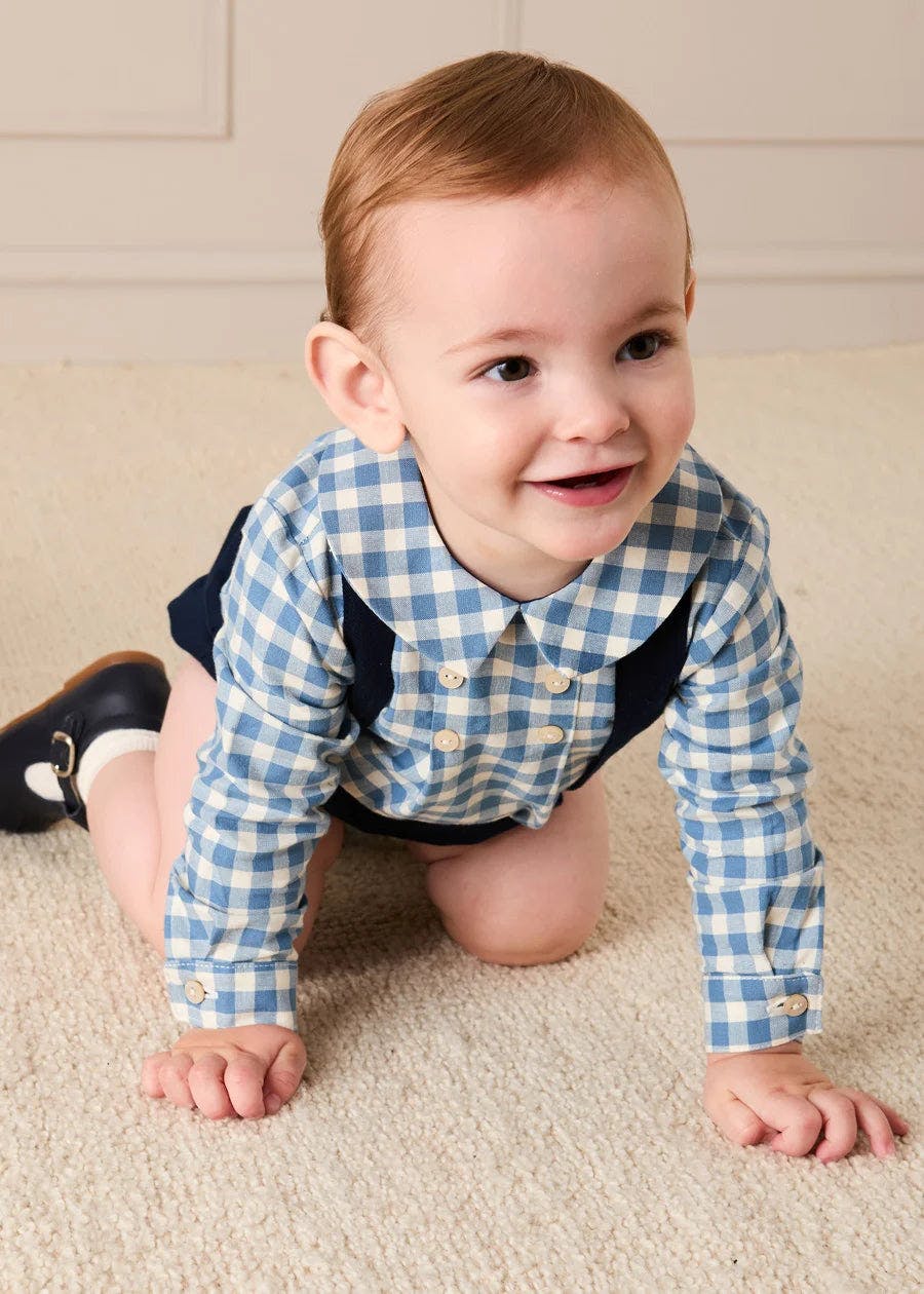 Darby Gingham Button Detail Long Sleeve Shirt in Blue (3mths-4yrs)