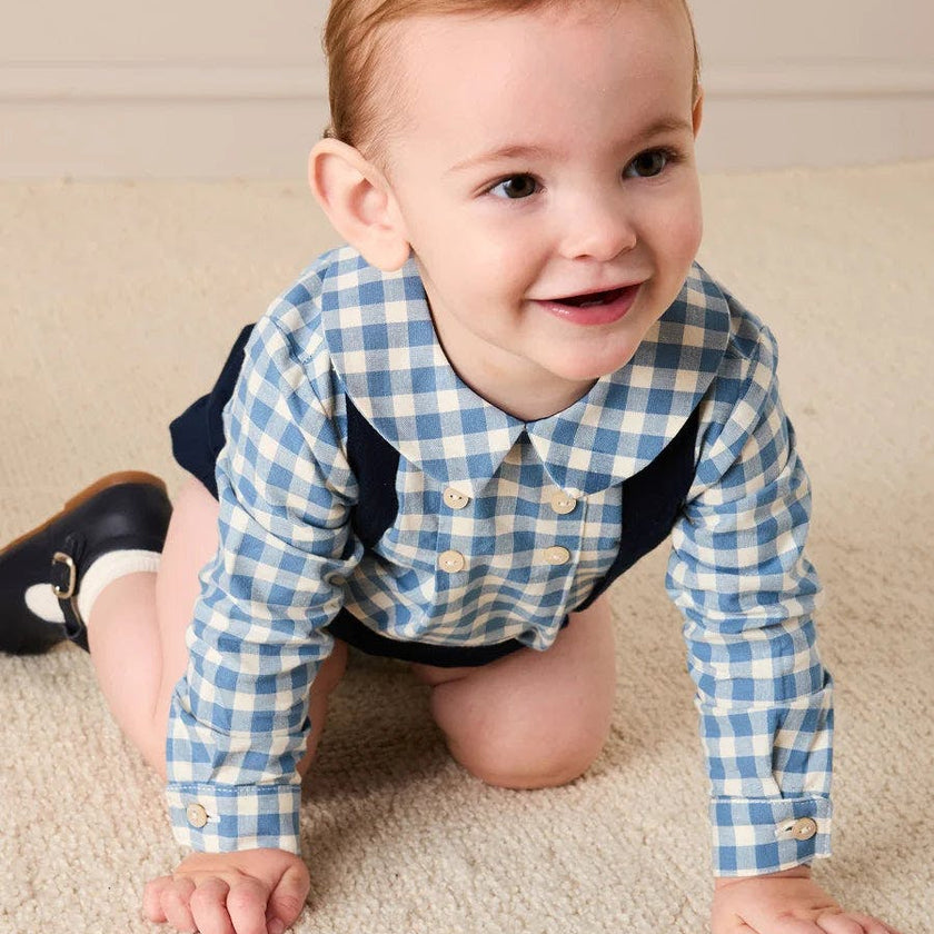 Darby Gingham Button Detail Long Sleeve Shirt in Blue (3mths-4yrs)
