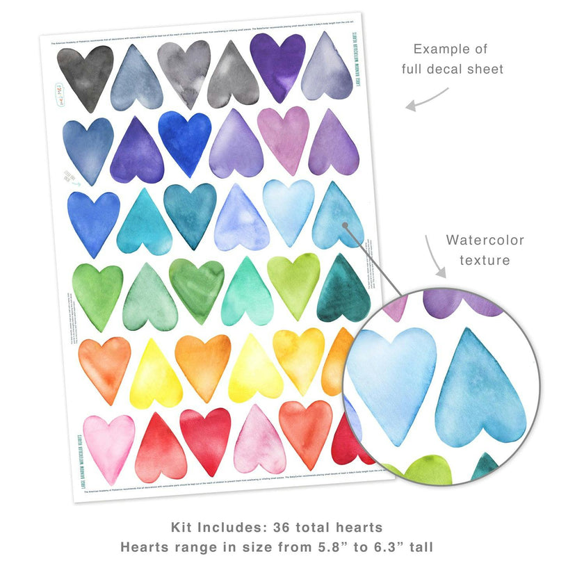 Watercolor Hearts • Rainbow • Large • Peel-and-Stick Wall Decals