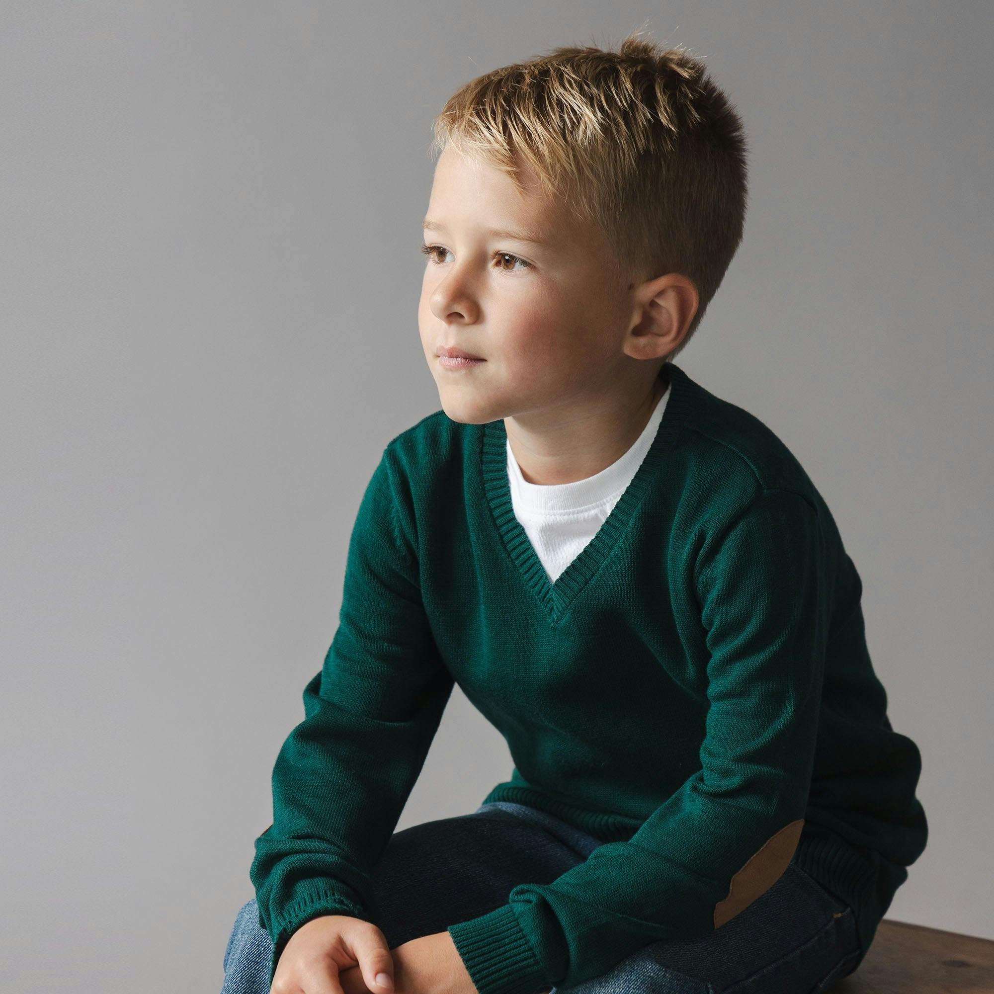 Organic V-Neck Sweater with Elbow Patches