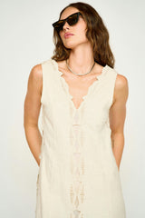 Barcelona Dress in Oat Marine Eyelet