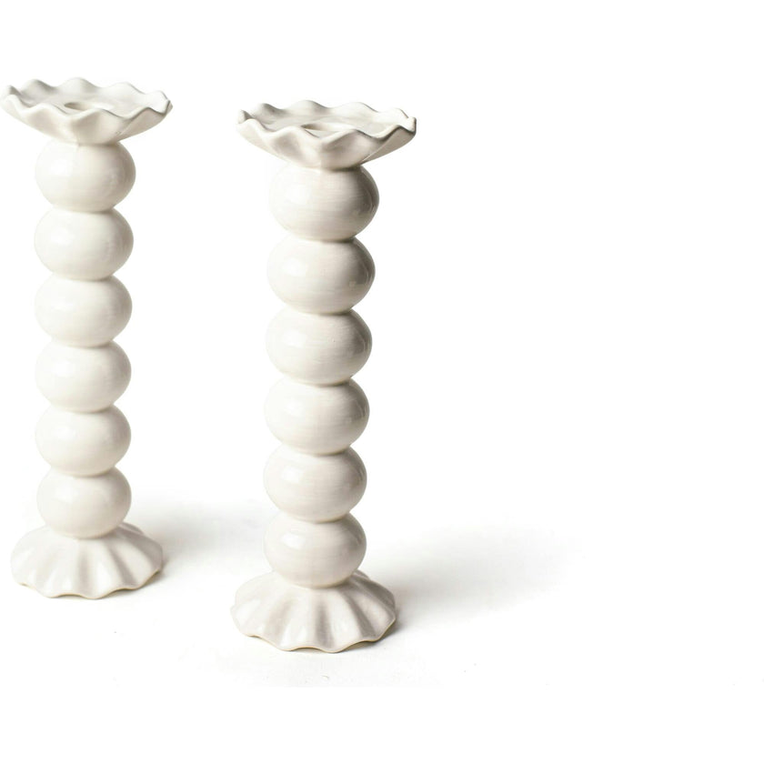 Signature White Large Knobbed Candle Holder with Ruffle