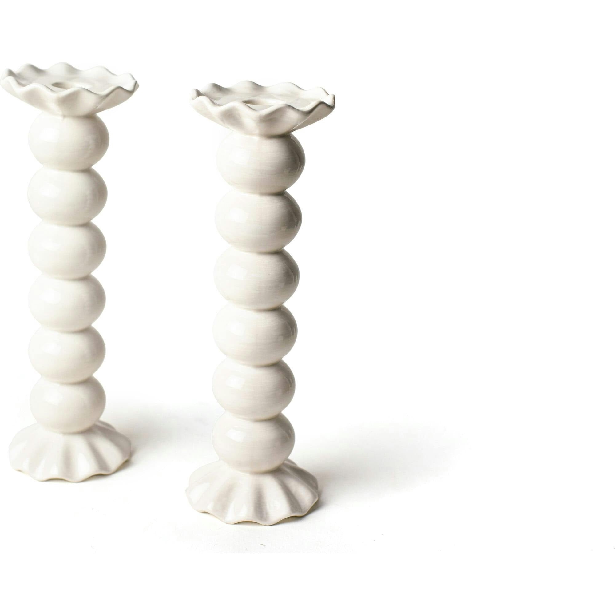Signature White Large Knobbed Candle Holder with Ruffle