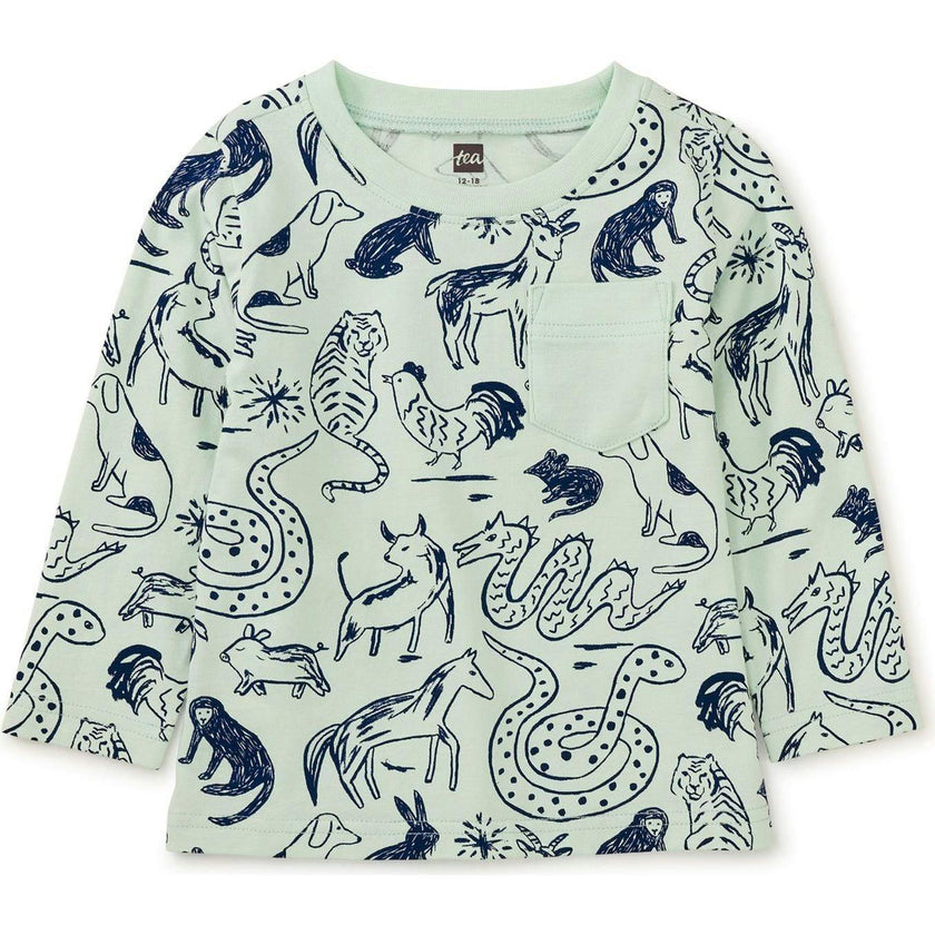 Long Sleeve Printed Pocket Tee, Green