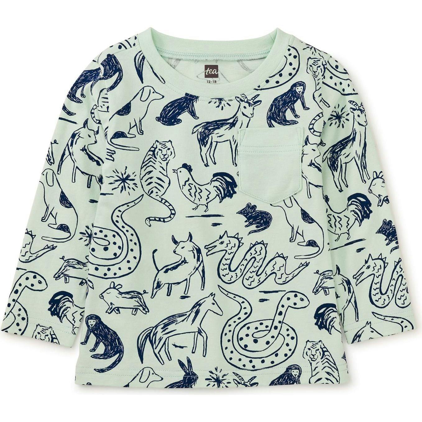 Long Sleeve Printed Pocket Tee, Green