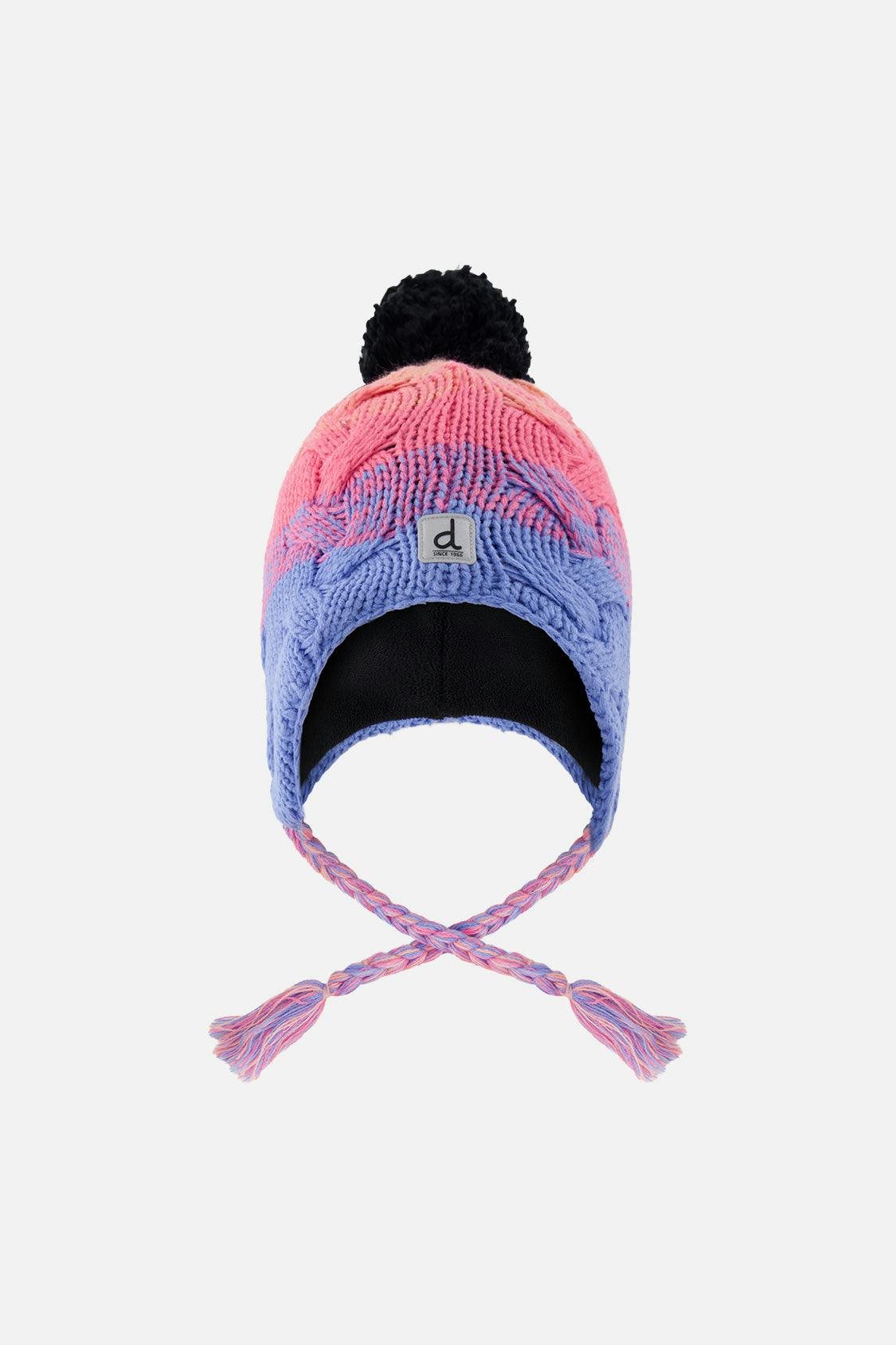 Winter Peruvian Knit Hat With Pompom Blue And Pink Gradient