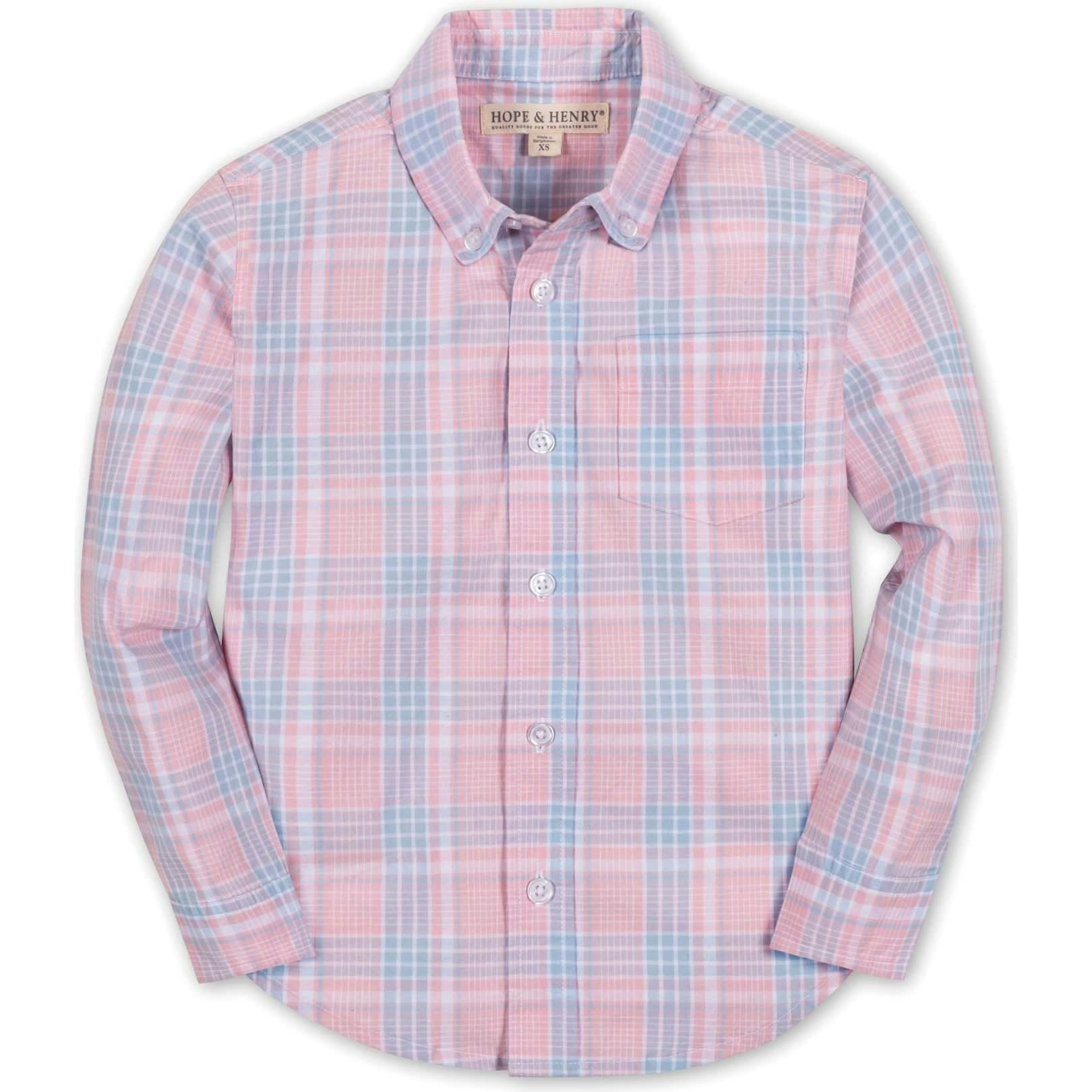 Organic Stretch Poplin Long Sleeve Button Down Shirt, Pink