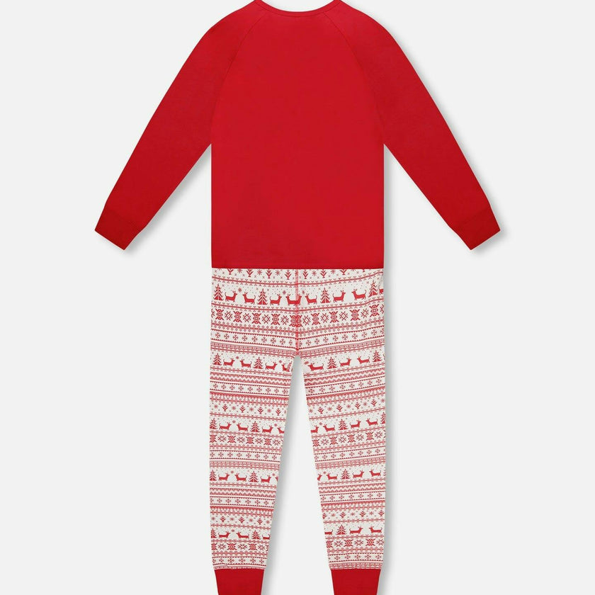 Adult Men Organic Cotton Two-Piece Pajama Set Red and White Fairisle