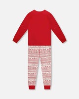 Adult Men Organic Cotton Two-Piece Pajama Set Red and White Fairisle