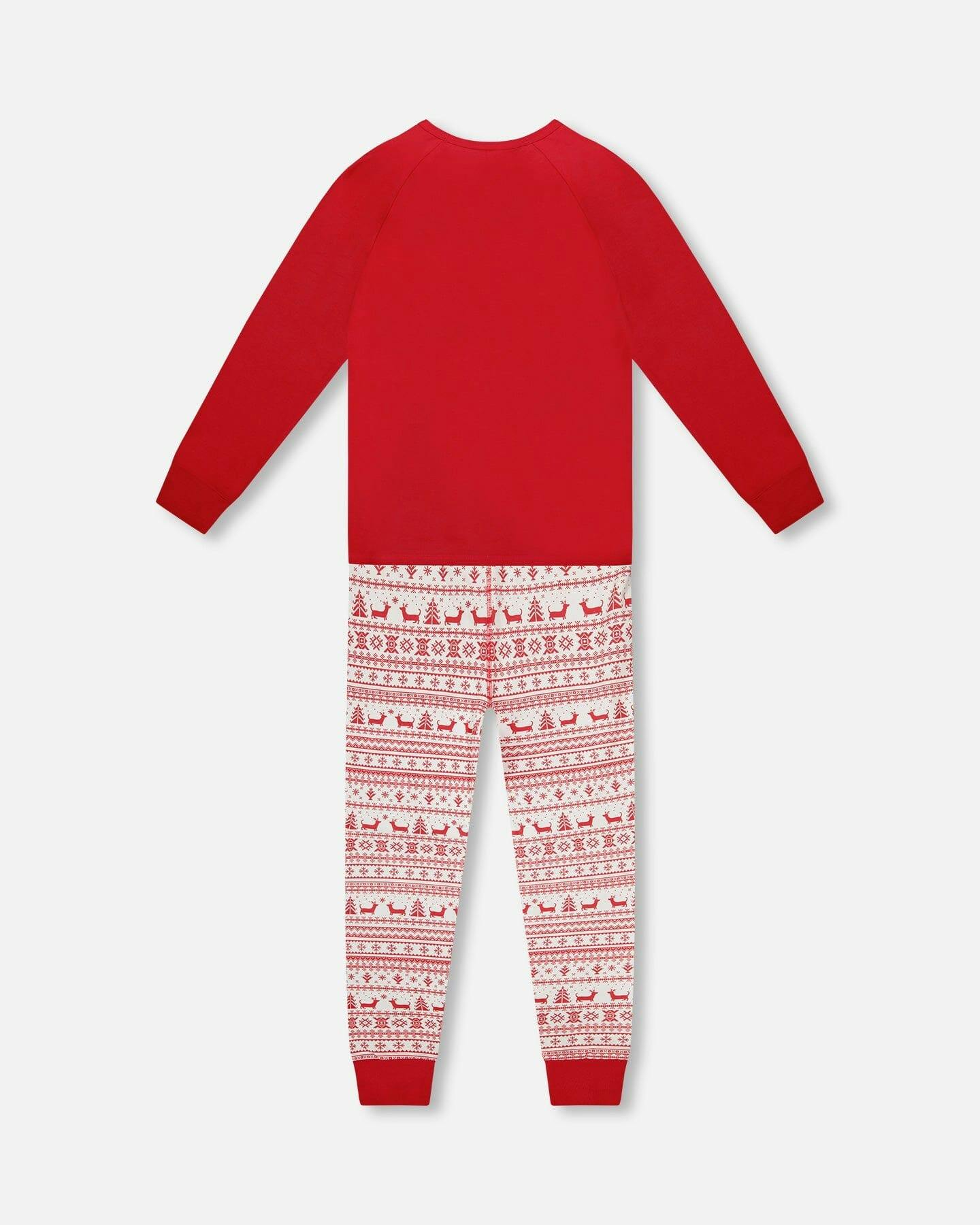 Adult Men Organic Cotton Two-Piece Pajama Set Red and White Fairisle