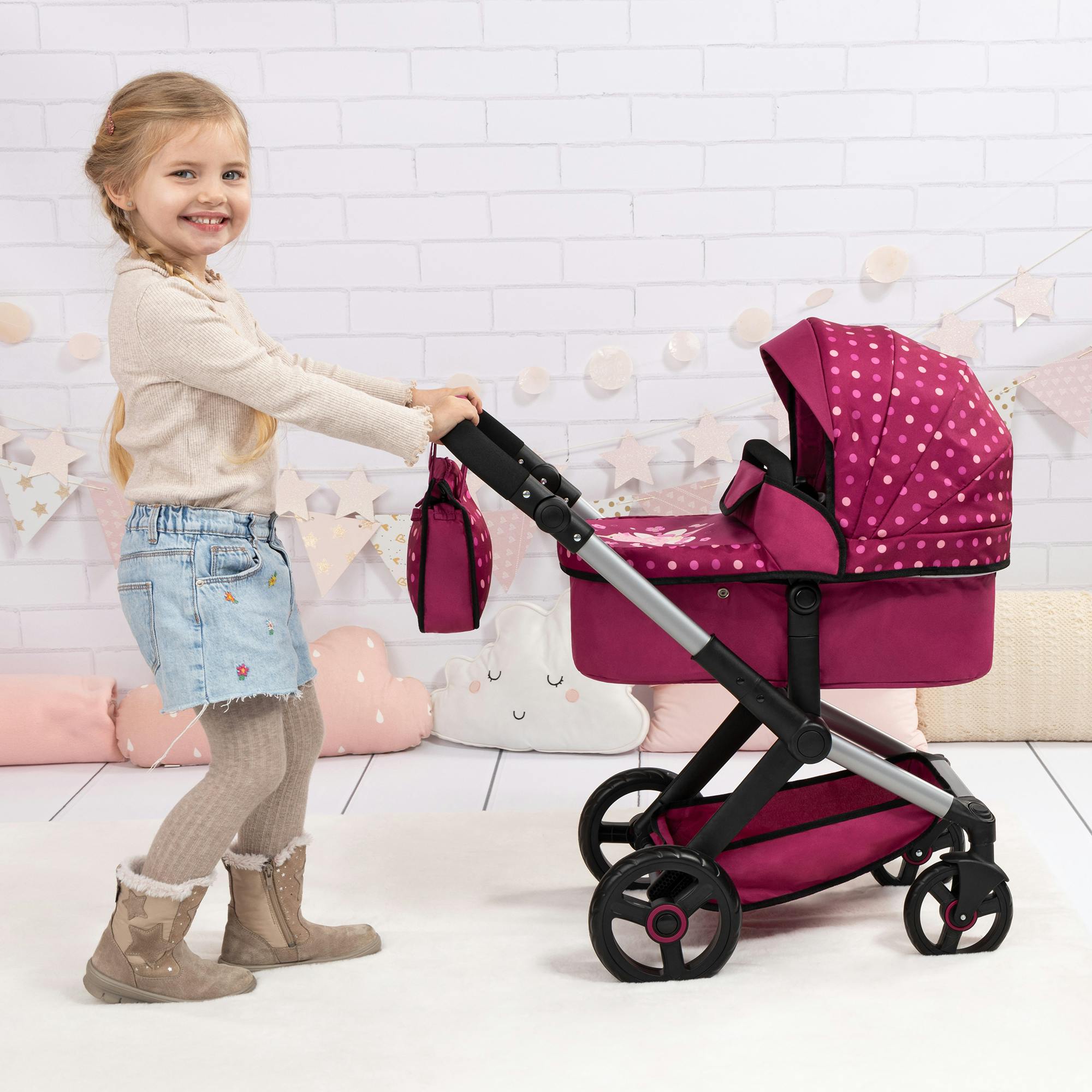Bayer Design Dolls: Pram Xeo - Bordeaux, White, Fairy