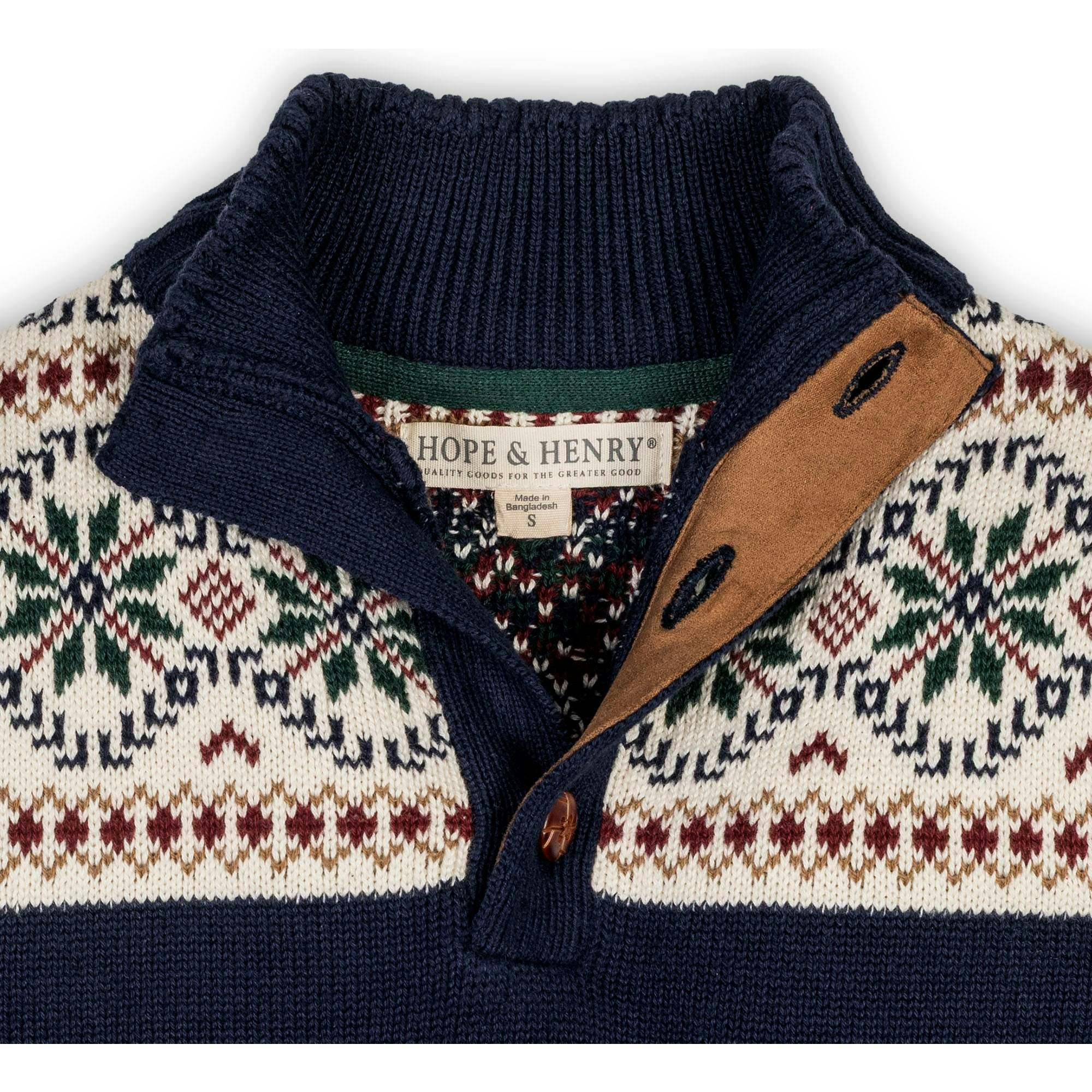 Organic Mock Neck Intarsia Sweater, Blue