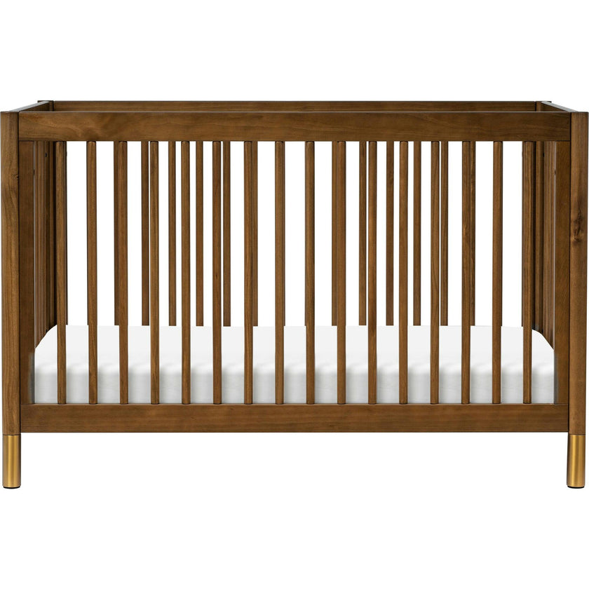 Gelato 4-in-1 Convertible Crib with Toddler Bed Conversion Kit in Natural Walnut & Gold Feet