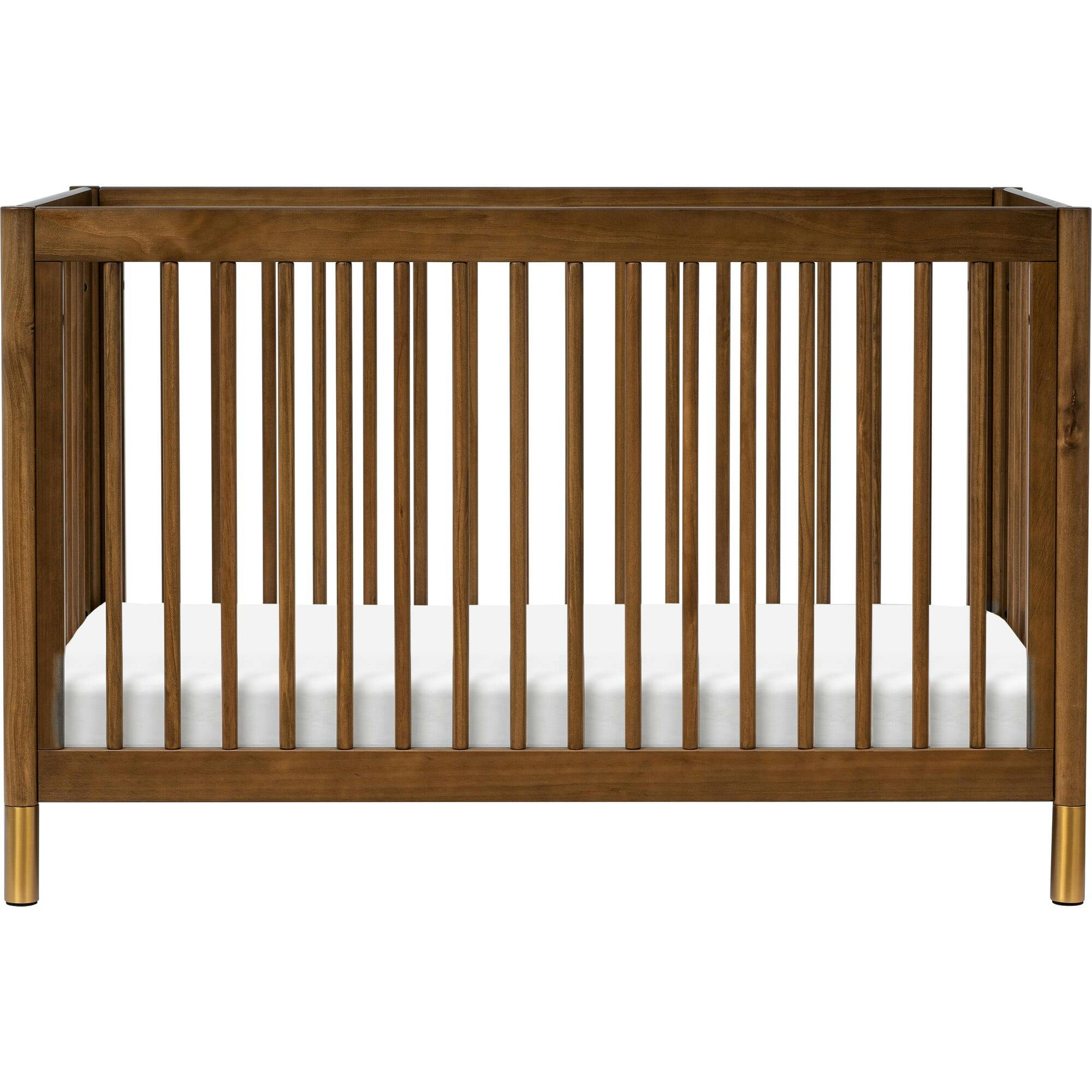 Gelato 4-in-1 Convertible Crib with Toddler Bed Conversion Kit in Natural Walnut & Gold Feet