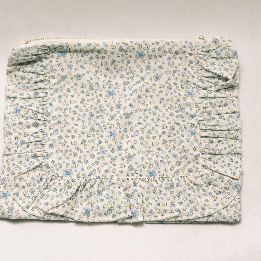 Bluebell Charm Timeless Floral Ruffle Zipper Pouch