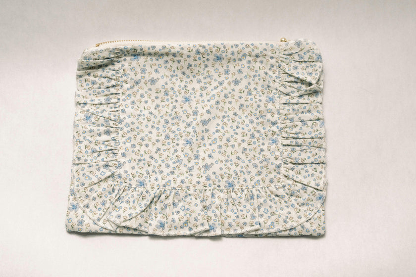 Bluebell Charm Timeless Floral Ruffle Zipper Pouch