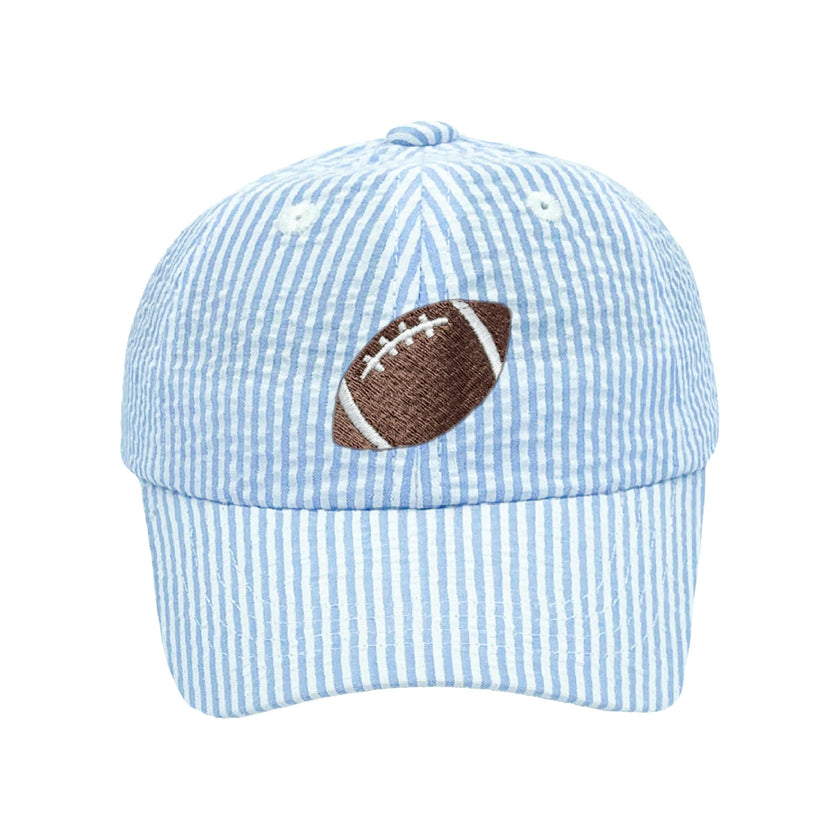 Blue Seersucker Football Baseball Hat (Baby/Toddler, Youth)