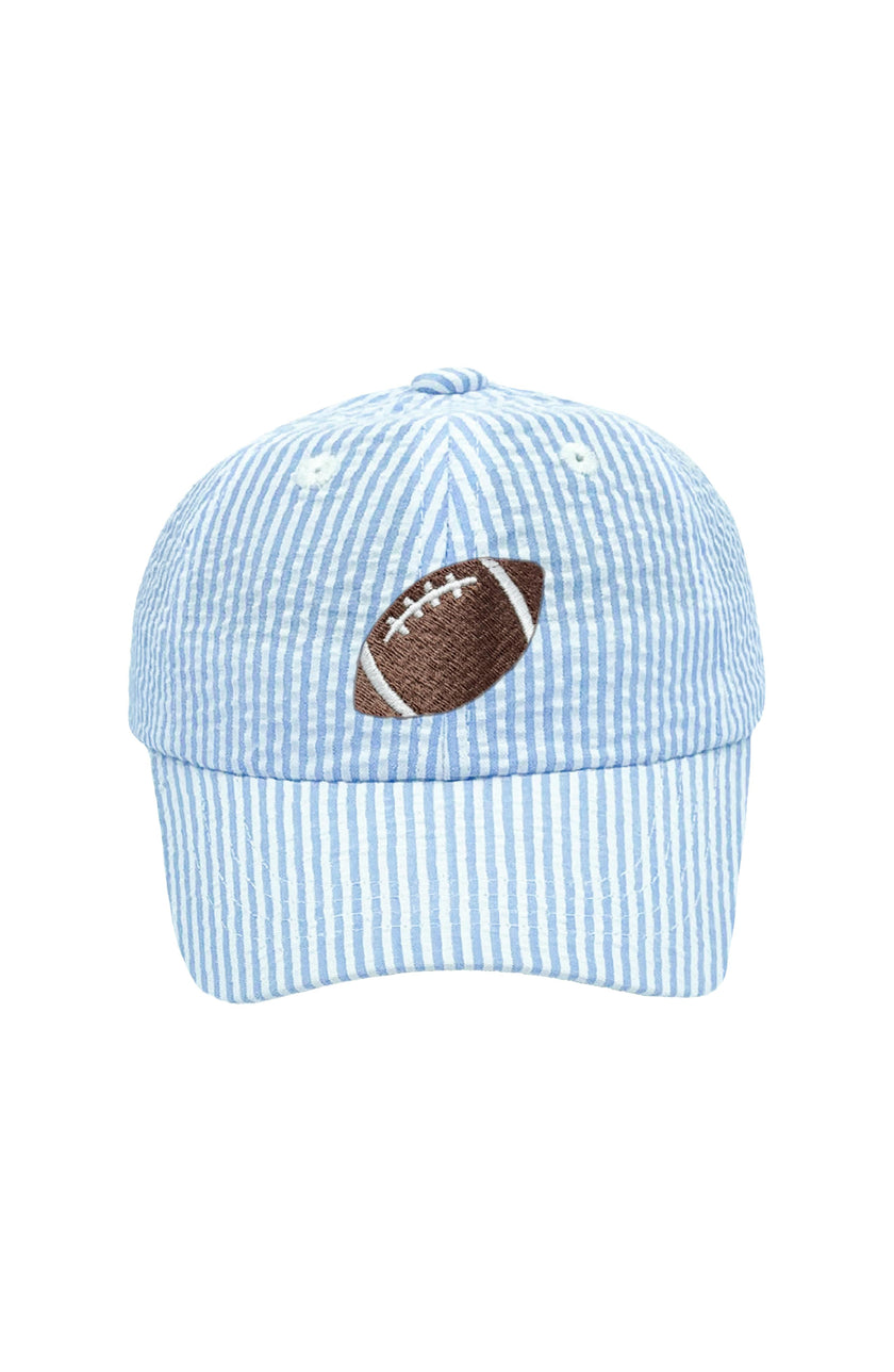 Blue Seersucker Football Baseball Hat - Baby/Toddler & Youth