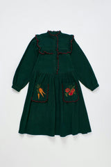 VEGETABLES EMBROIDERY MICROCORDUROY DRESS GREEN
