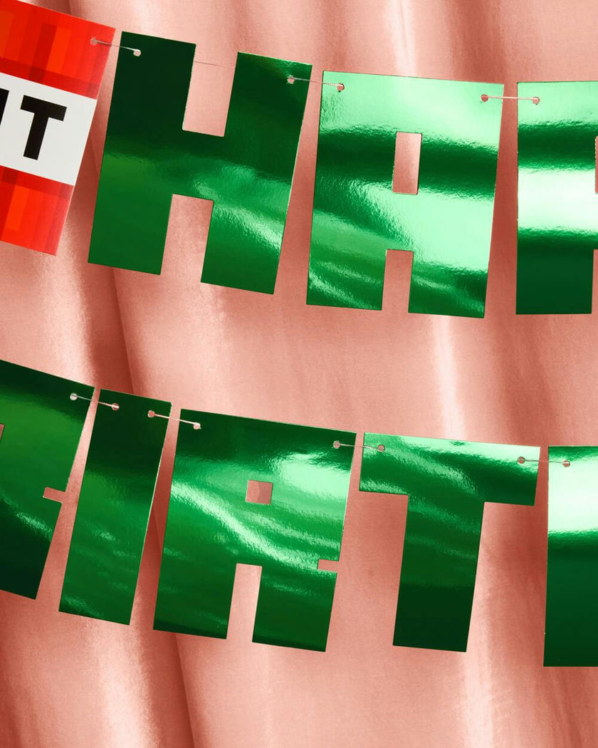 Pixel Mining Birthday Banner - mirrored green banner