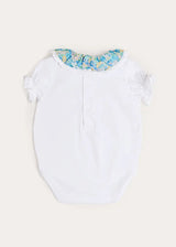 Leontyne Floral Ruffle Collar Lace Detail Bodysuit in Blue Made with Liberty Fabric (1mth-3yrs)
