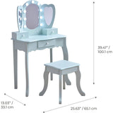Teamson Kids Heart Glow Wooden Vanity Set with LED Lights Mirror & Stool