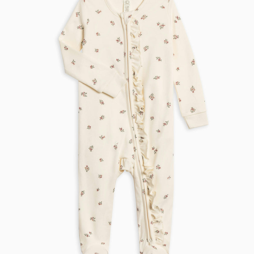 Neve Ruffle Zipper Footie Helen Floral / Purple + Mauve