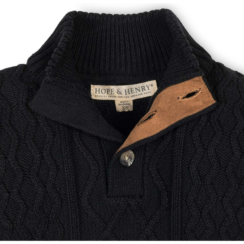 Organic Mock Neck Cable Sweater, Black