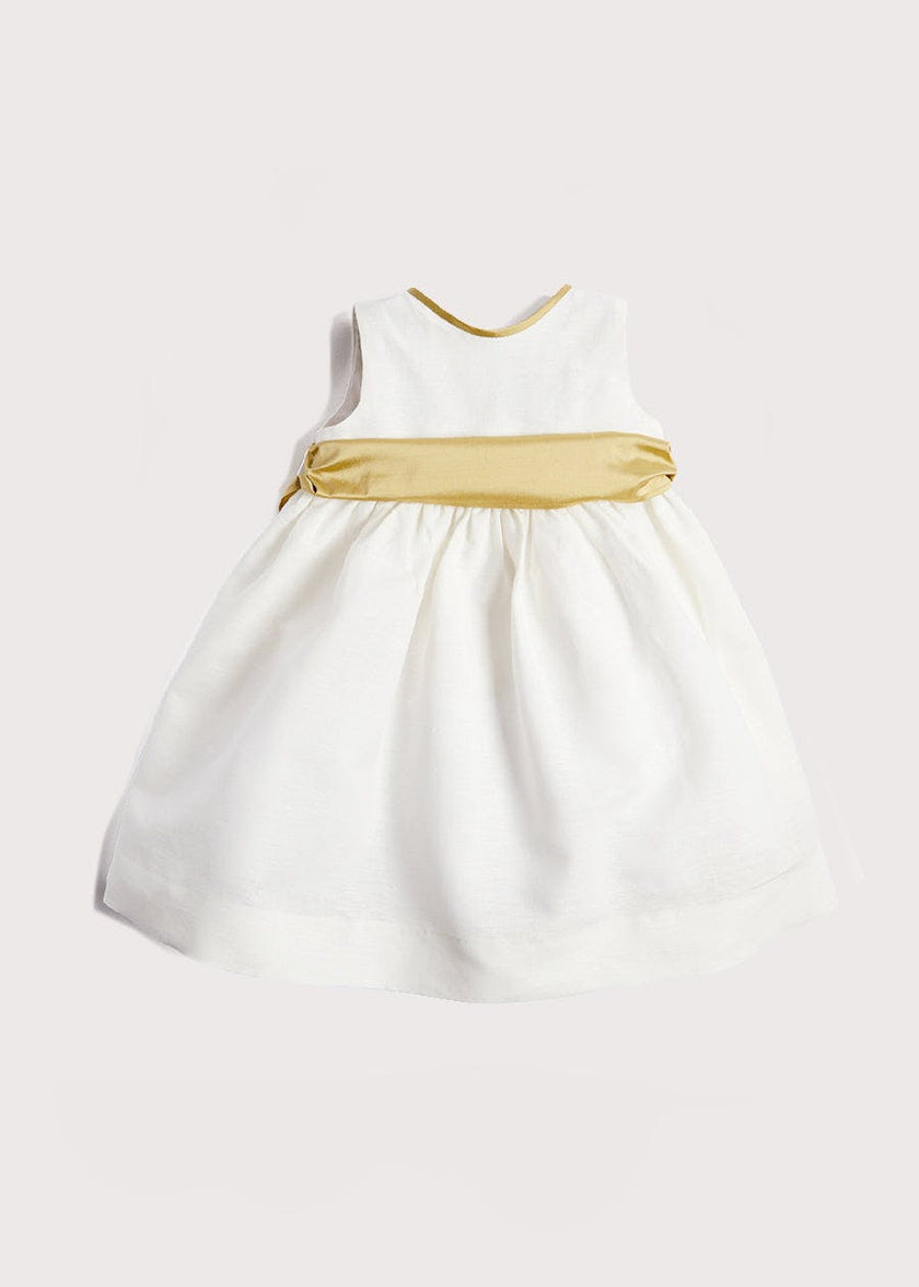 Sleeveless Ivory Flower Girl Dress with Green Silk Sash (6mths-10yrs)