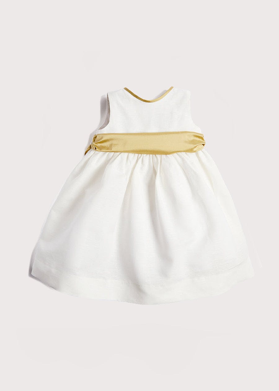 Sleeveless Ivory Flower Girl Dress with Green Silk Sash (6mths-10yrs)