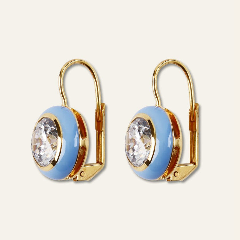 Blue Enamel Bezel Drop Earrings