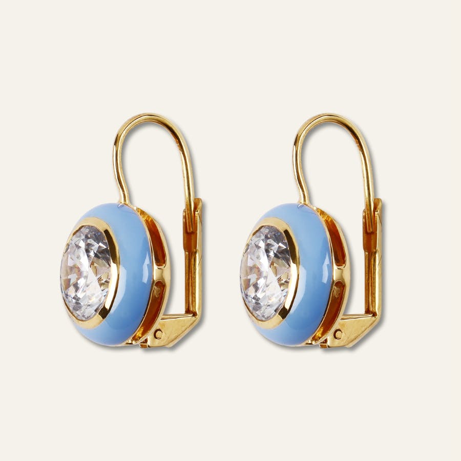 Blue Enamel Bezel Drop Earring