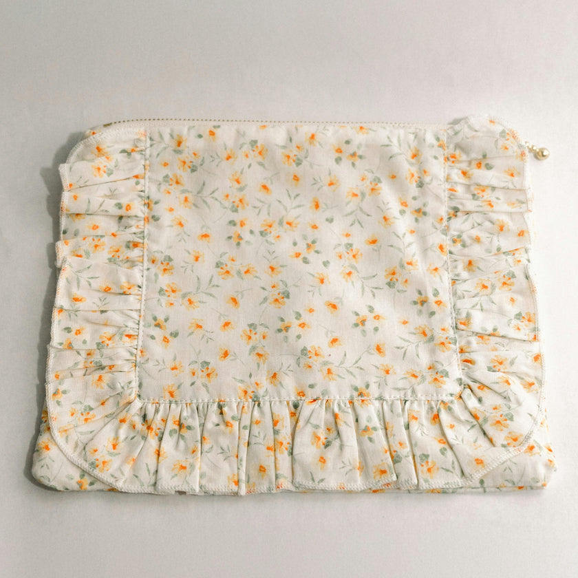 Timeless Floral Ruffle Zipper Pouch | Lemon Blossoms