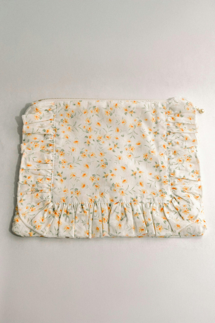 Timeless Floral Ruffle Zipper Pouch | Lemon Blossoms