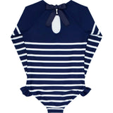 Breton Stripe Grosgrain Ribbon Back Tie One-Piece Rashguard