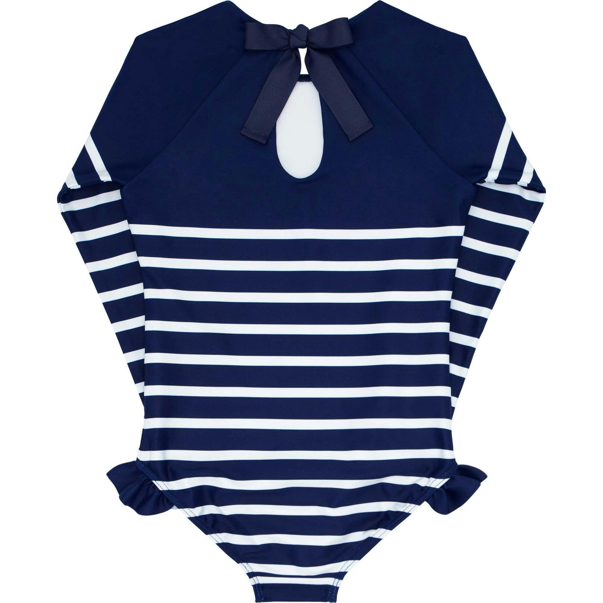 Breton Stripe Grosgrain Ribbon Back Tie One-Piece Rashguard