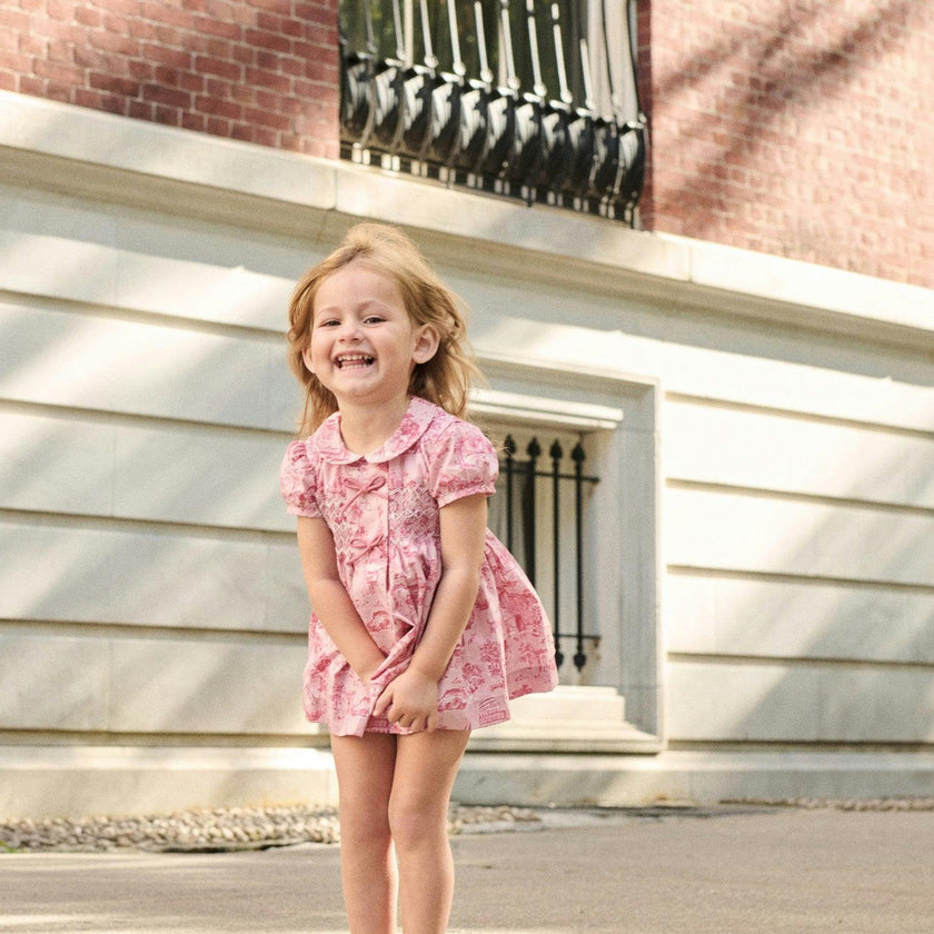 Nicky Hilton x La Coqueta Pink Toile de Jouy Theodora Baby Girl Hand-Smocked Set