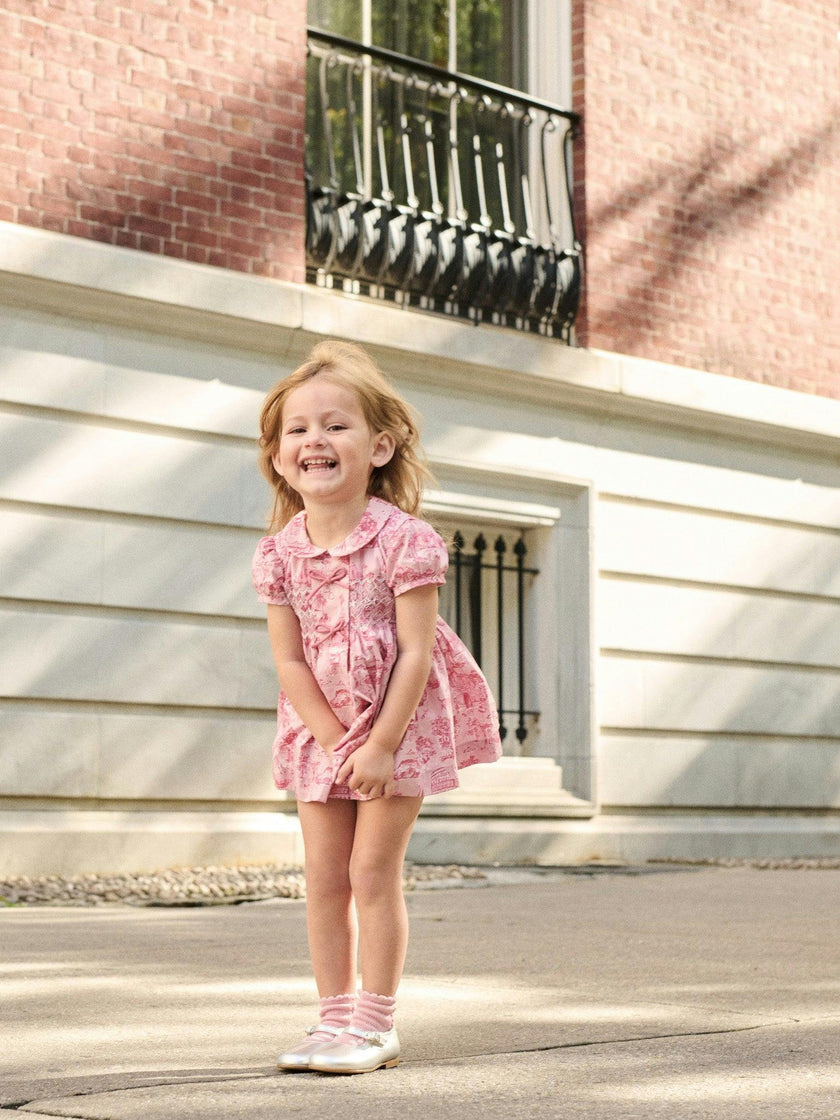Nicky Hilton x La Coqueta Pink Toile de Jouy Theodora Baby Girl Hand-Smocked Set