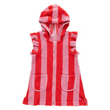 Girls Terry Coverup - Pink Red Stripe