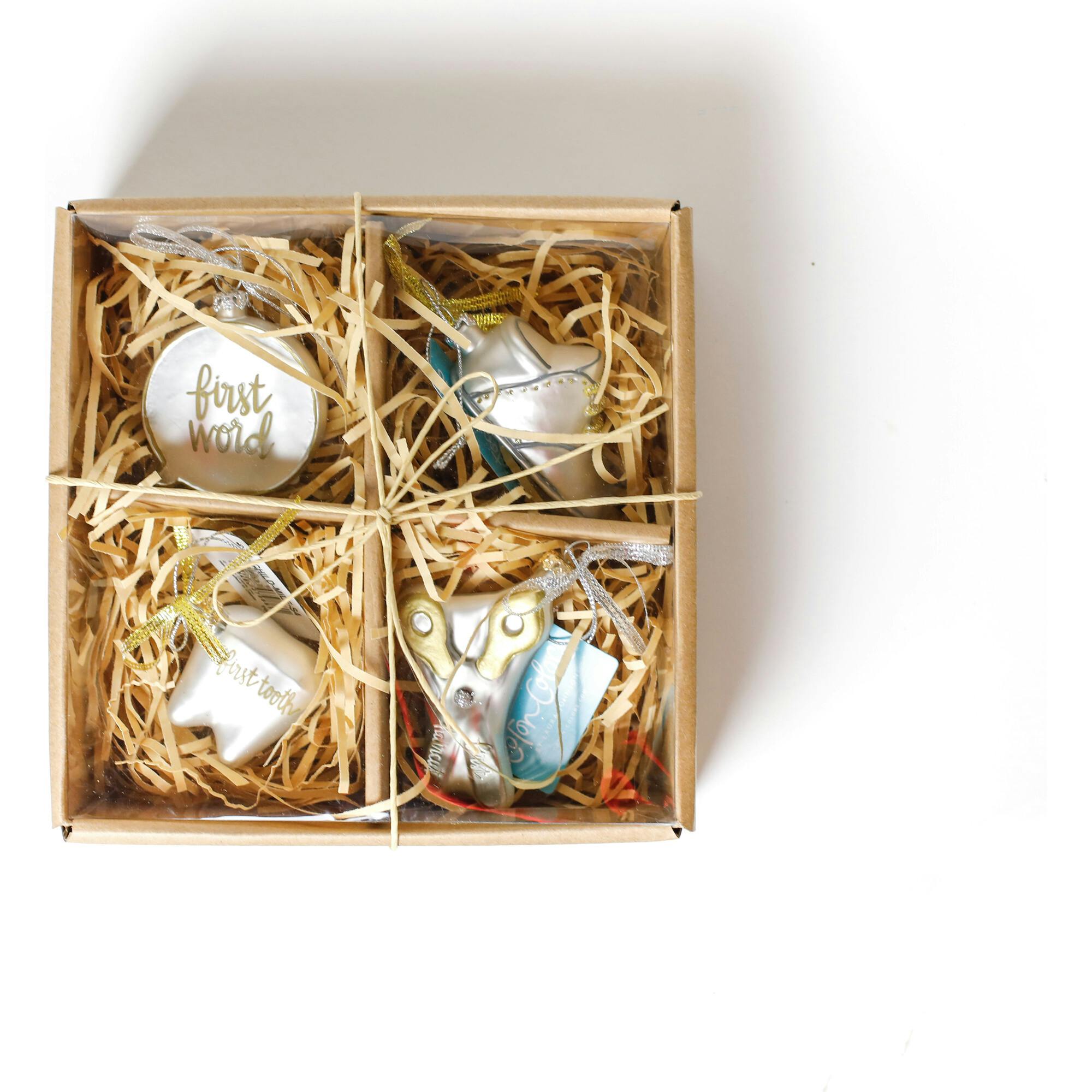 Set of 4 Baby's First Milestones Glass Ornaments